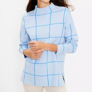 Loft Windowpane Sz XL Minimalist Mock Neck Tunic Sweater